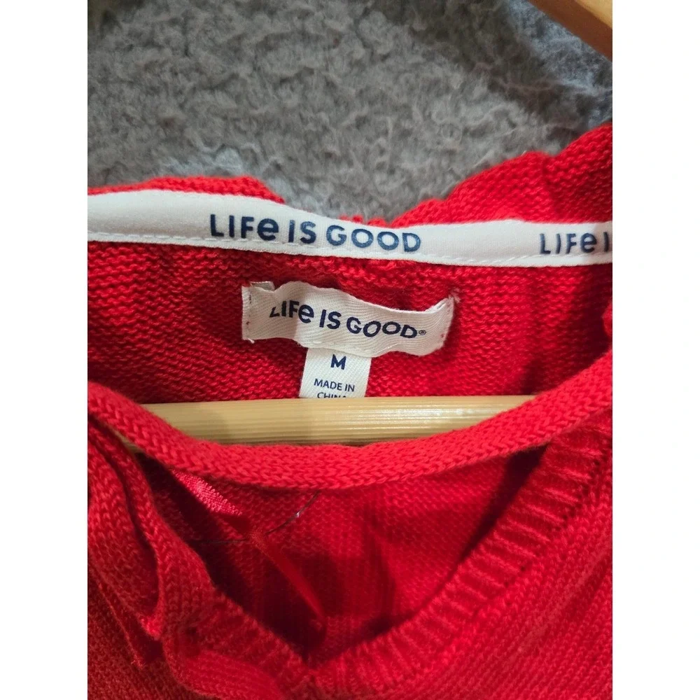 Life is Good Womens Red White Striped Short Sleeve Hooded Sweater Medium - Picture 5 of 9
